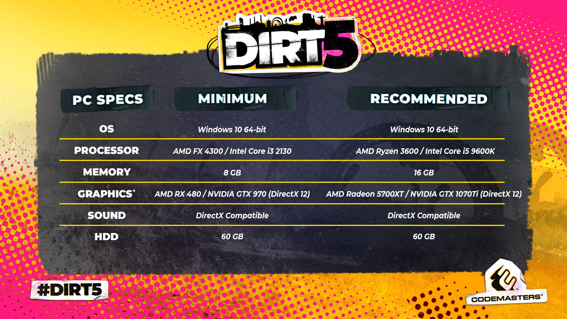 Dirt 5 системные требования